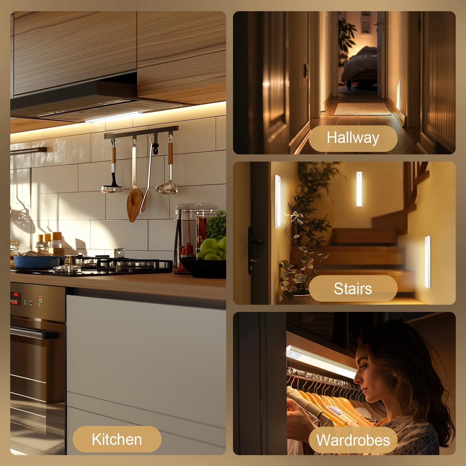 2 Pack Under Cabinet Lighting, 3 Color Temperatures Motion Sensor Light Indoor, LED Rechargeable Cabinet Lights, Stick-On Magnetic Closet Light, Wireless Under Counter Lights for Kitchen, Stair